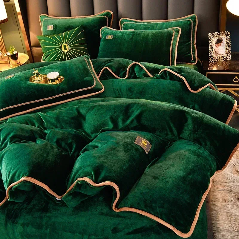 Set Di Biancheria Da Letto In Pile Di Latte Ultra Spesso Queen Size Copripiumino Invernale Caldo Di Fascia Alta