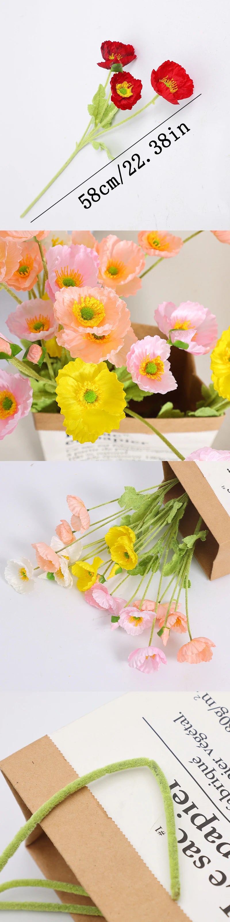 Bouquet Di Fiori Artificiali A 4 Teste Di Papavero In Seta Per Nozze E Feste Decorazione Domestica Elegante