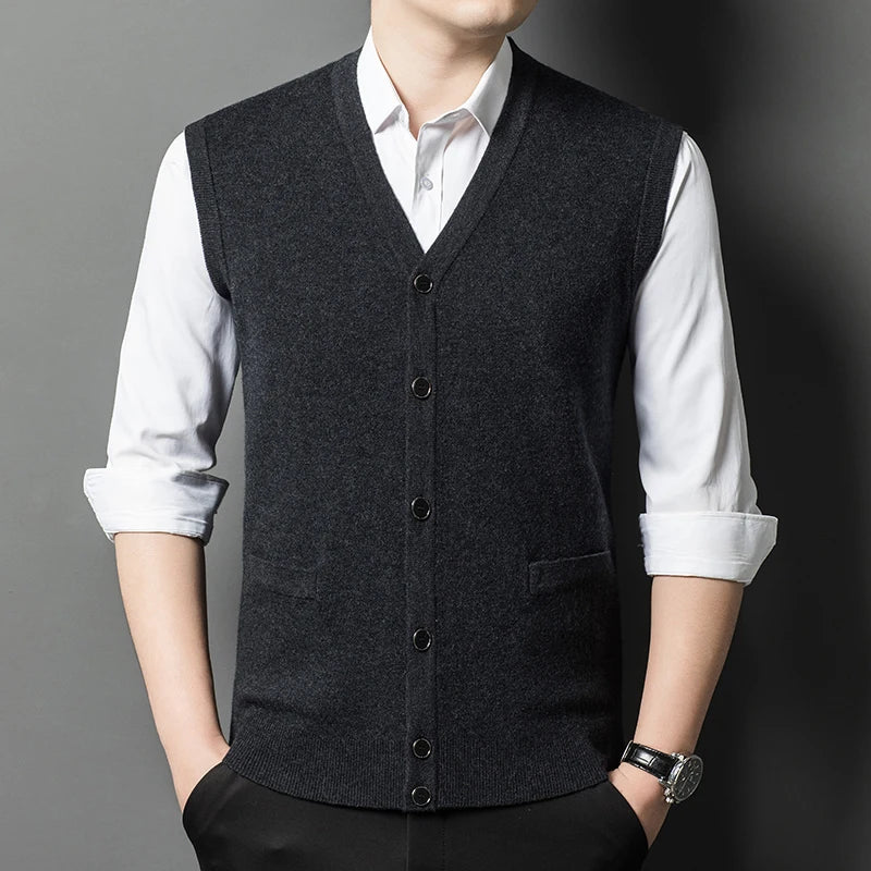 Gilet Spesso In Lana Di Pecora Uomo Casual Scollo A V Caldo Autunno Inverno Cardigan Monopetto In Lana Di Cashmere
