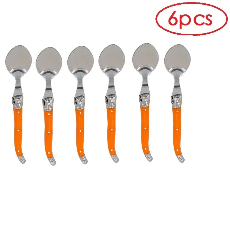 Set Da 6 Cucchiaini Da Caffè In Acciaio Inox Con Manico Arcobaleno ABS Laguiole Per Gelato E Dolci Stoviglie Colorate