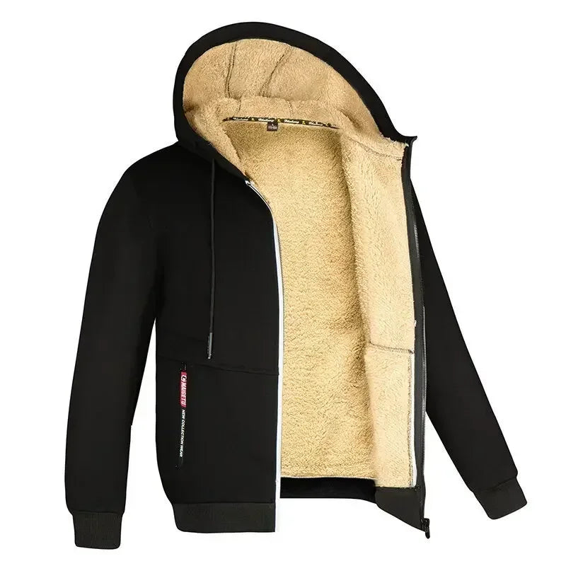 Felpa con Cappuccio Calda da Uomo con Fodera in Pile di Agnello Spessa Zip Antivento Abbigliamento Sportivo Casual