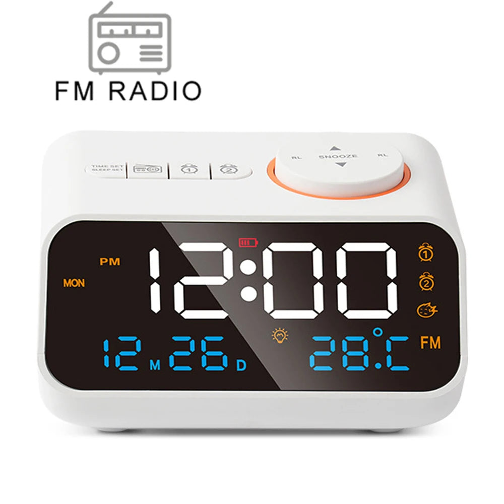 Sveglia LED Moderna Con Radio FM Per Comodino Calendario Digitale Da Tavolo Con Termometro Umidità E Igrometro