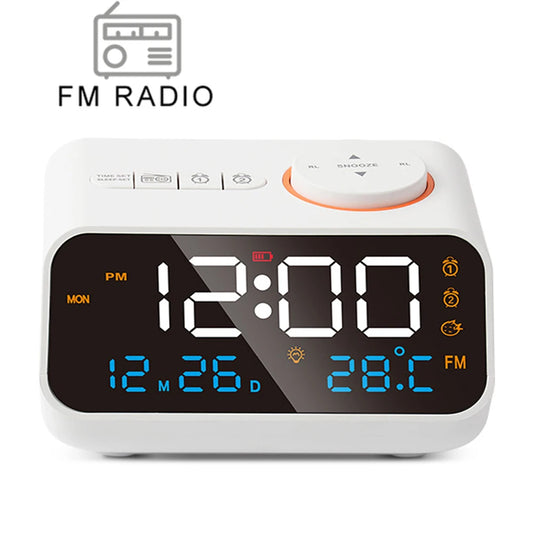Sveglia Moderna LED con Radio FM e Calendario Digitale da Tavolo Igrometro Termometro e Luminova Stile Antico