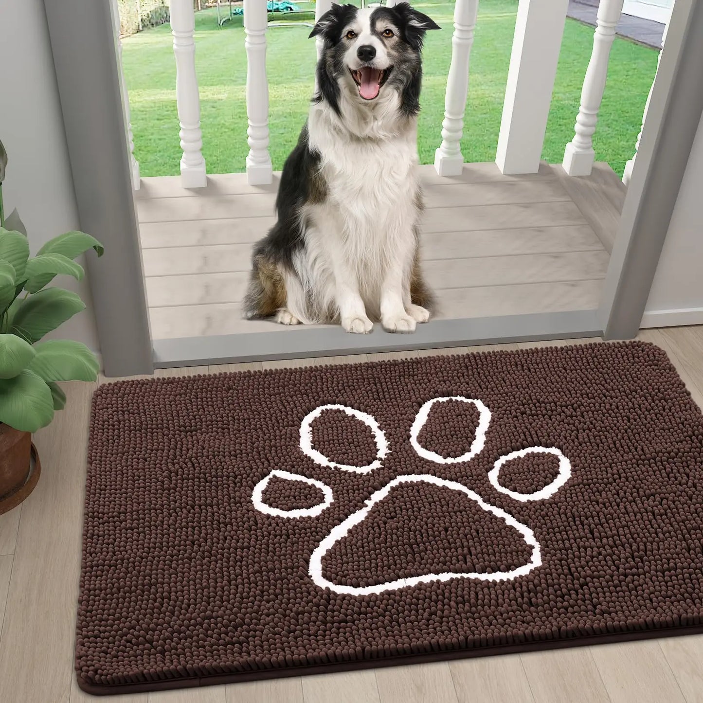Zerbino Ciniglia Ultra Assorbente Design Zampe Lavabili Antiscivolo Asciugatura Rapida Porta Cane Fangosi