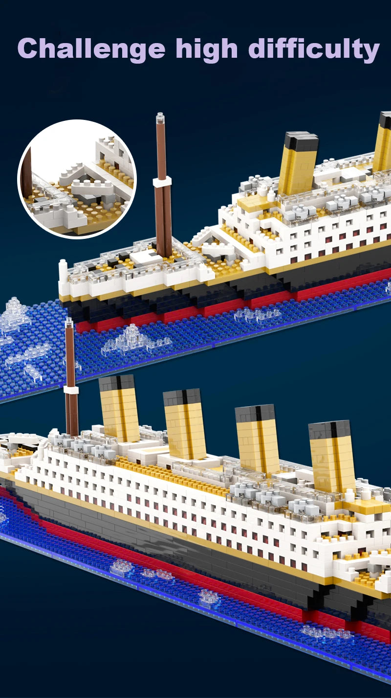 Titanic Giant Puzzle Kit Micro Blocchi Nave da Crociera Desktop Regalo Compleanno Bambini