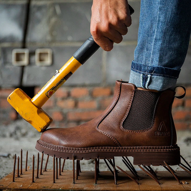 Scarpe Da Lavoro Antinfortunistiche Resistenti All Acqua Uomo Stivali In Pelle Con Testa In Acciaio Marrone