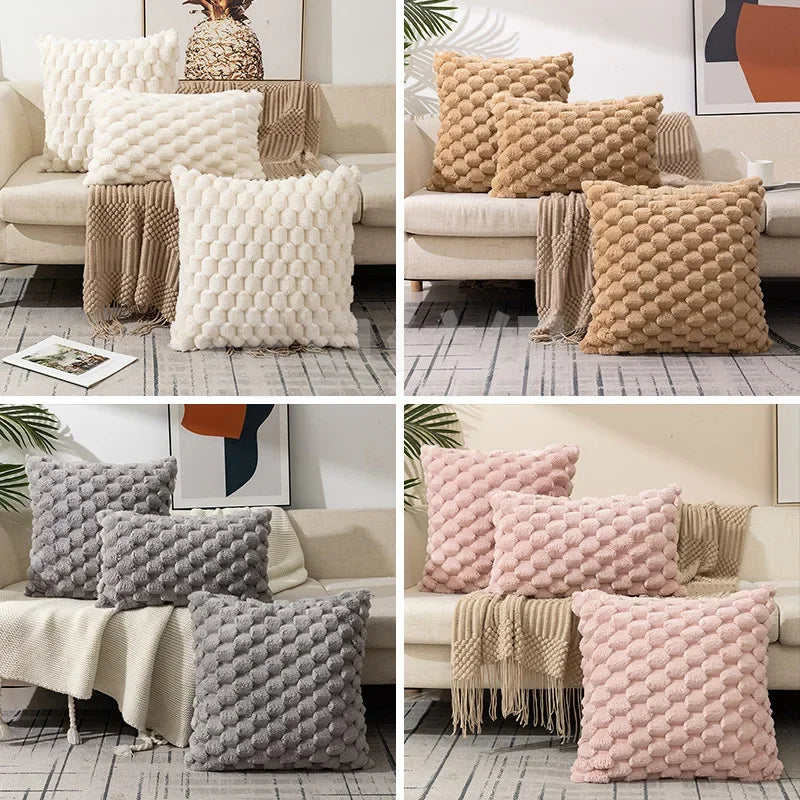 Federa Per Cuscino In Velluto Tinta Unita Con Fiocco Di Neve Intrecciato Confortevole Per Decorazione Divano Soggiorno