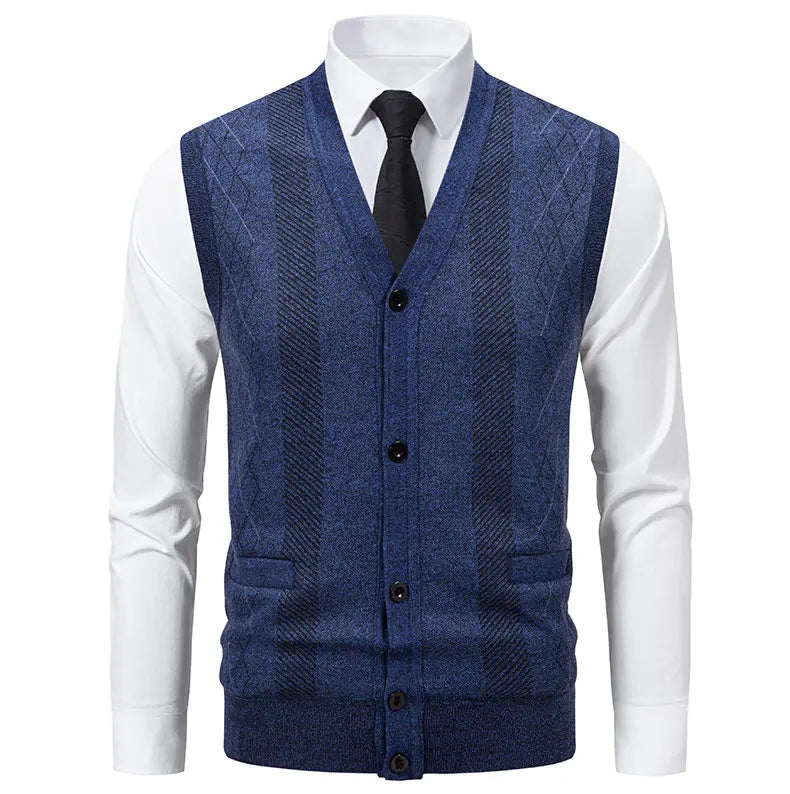 Cardigan Senza Maniche Da Uomo Gilet In Maglia Con Scollo A V Bottoni Argyle Lavorato Con Tasche