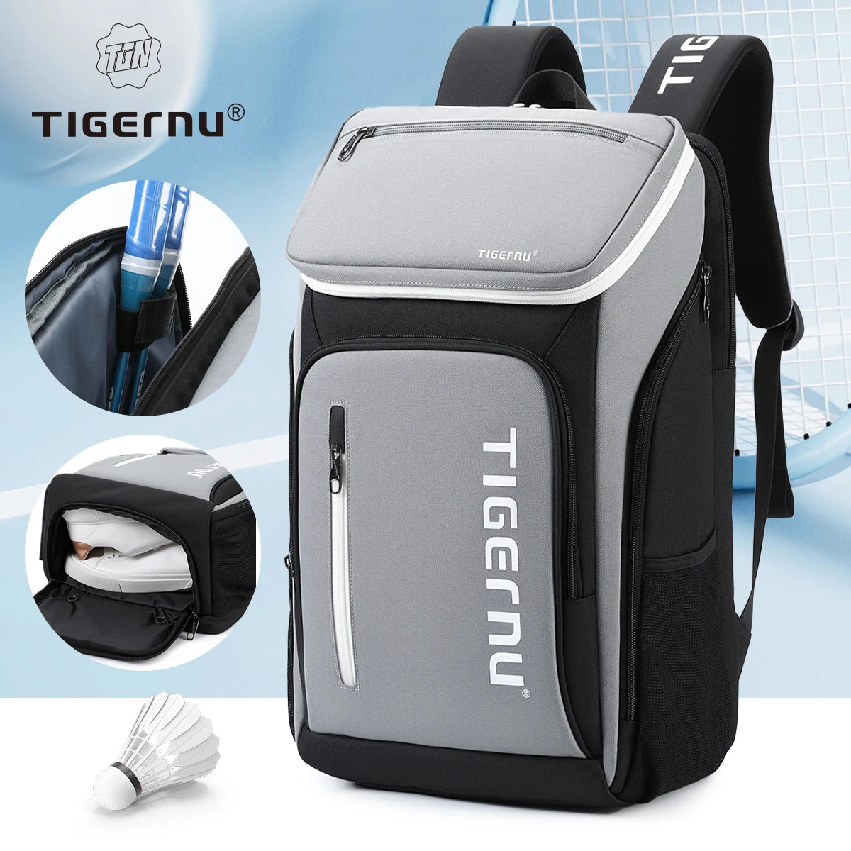 Tigernu Zaino Sportivo Da Uomo 25L Per Viaggio Trekking E Badminton Grigio Nero Esterno
