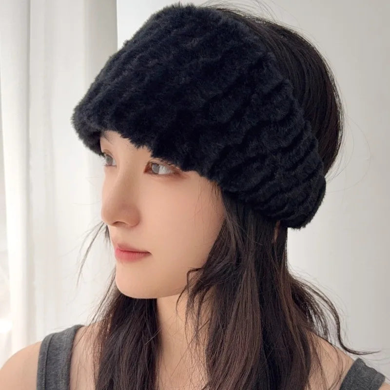 Fascia Larga Invernale Antivento In Pelliccia di Coniglio Elastico Protezione Orecchie Calda Accessorio Capelli Donna