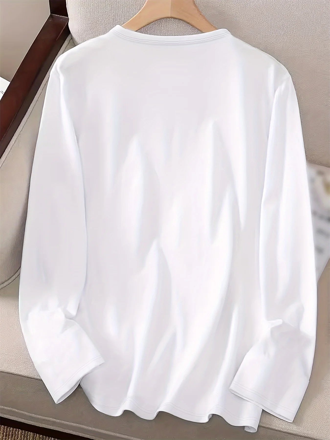 T Shirt Da Donna Autunno Inverno 100 Percento Cotone Con Stampa Cuore Girocollo Maniche Lunghe