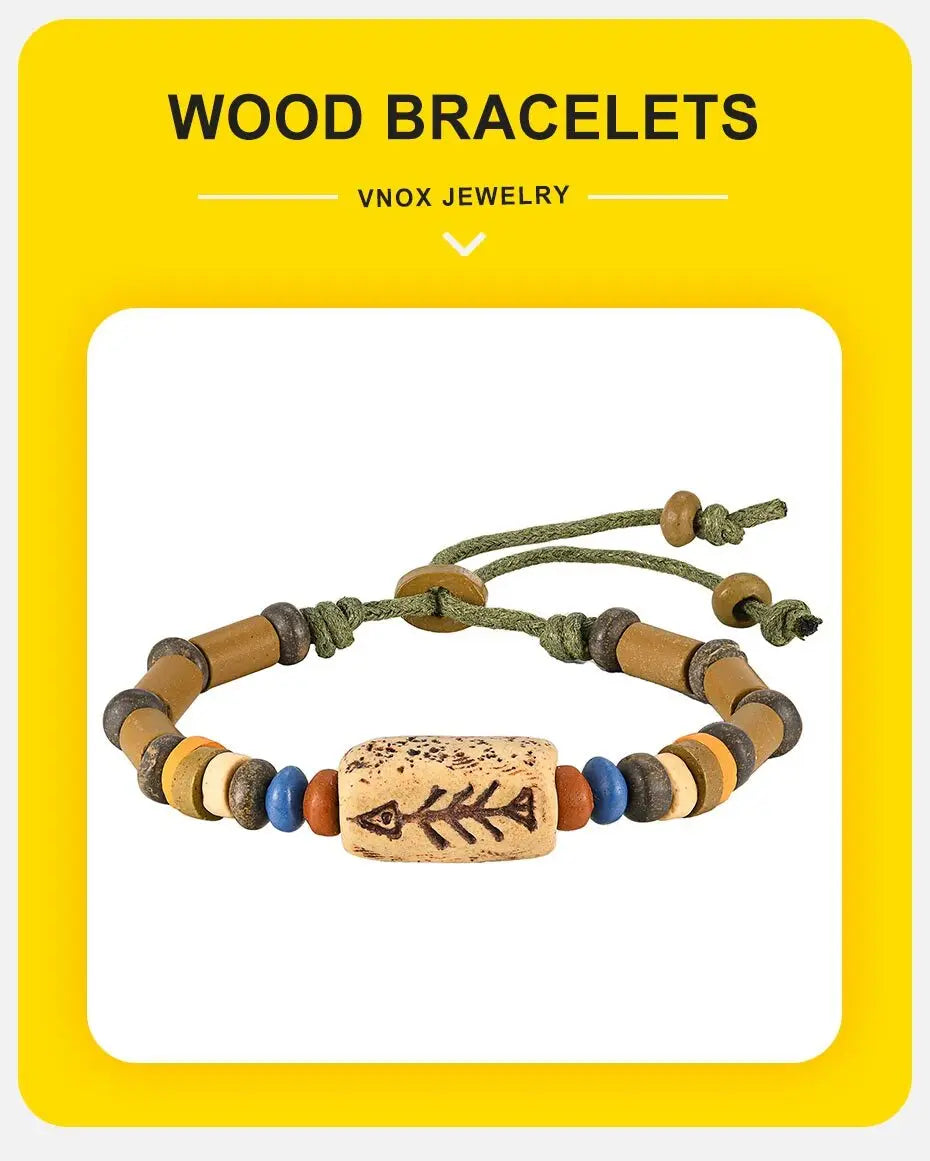 Vnox Braccialetti Con Ciondoli E Perline Lisca Di Pesce Unisex Regolabili Stile Tribale Etnico Retro Vintage Gioielli