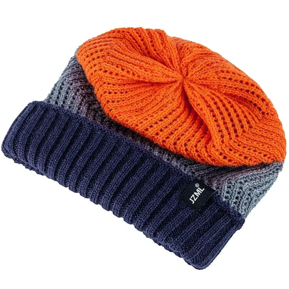 Cappello Cuffia Unisex Con Etichetta JZML Berretto Casual A Strisce Colorate Lavorato A Maglia Invernale