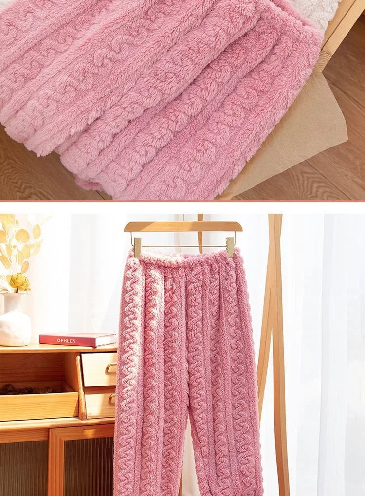 Pantaloni Da Notte Da Donna In Pile Di Corallo Peluche Caldo Autunno Inverno Pigiama Morbido E Confortevole