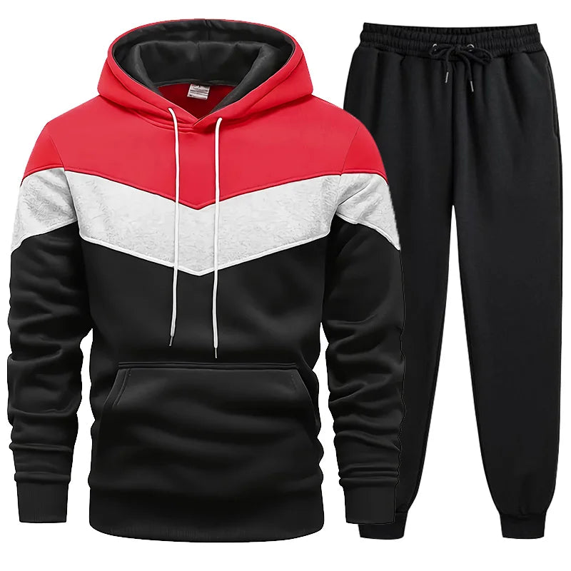 Tuta Uomo Due Pezzi 2024 Autunno Inverno Felpa Con Cappuccio E Pantaloni Set Sport Tricolore Caldo E Casual