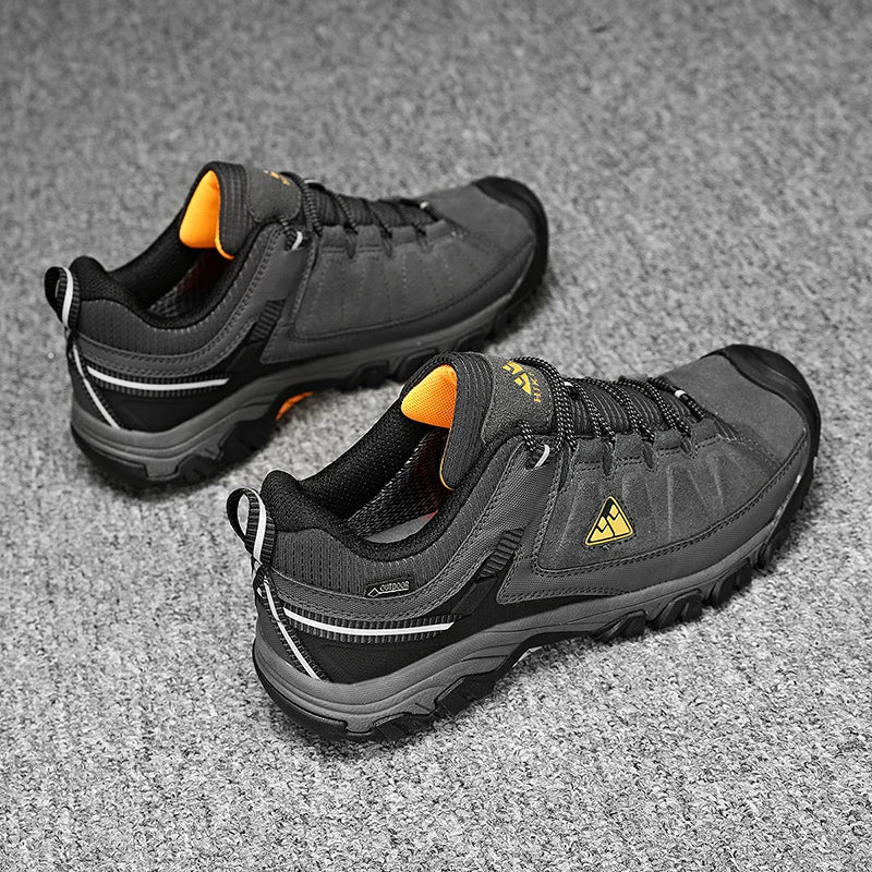 Hikeup Scarpe Trekking Uomo Pelle Alta Qualità Durevoli Esterni Suola Gomma Impermeabile