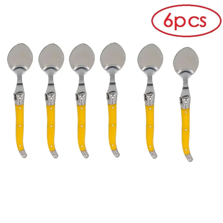 Set Da 6 Cucchiaini Da Caffè In Acciaio Inox Con Manico Arcobaleno ABS Laguiole Per Gelato E Dolci Stoviglie Colorate