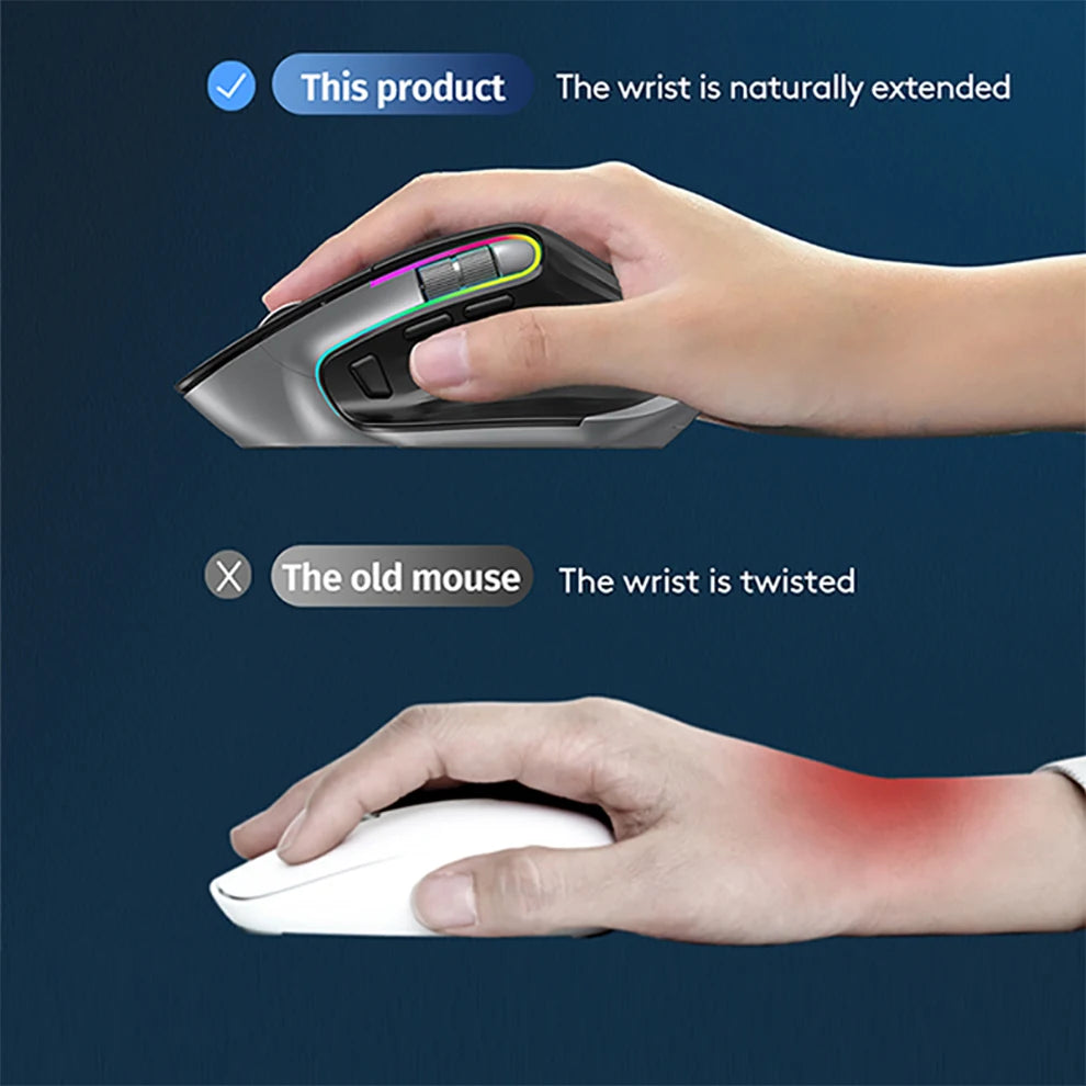 Mouse Wireless Multi Dispositivo Bluetooth 5.0 e 3.0 2.4G Ottico Portatile Ergonomico Per Computer Mano Destra