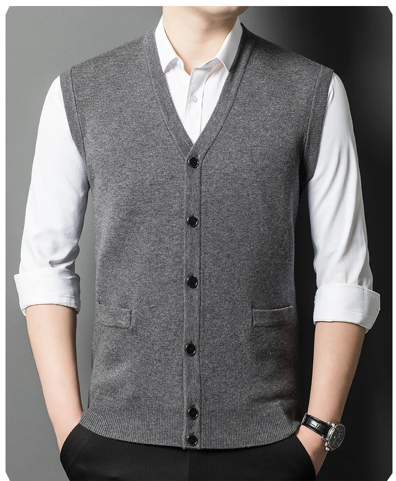Gilet Spesso In Lana Di Pecora Uomo Casual Scollo A V Caldo Autunno Inverno Cardigan Monopetto In Lana Di Cashmere