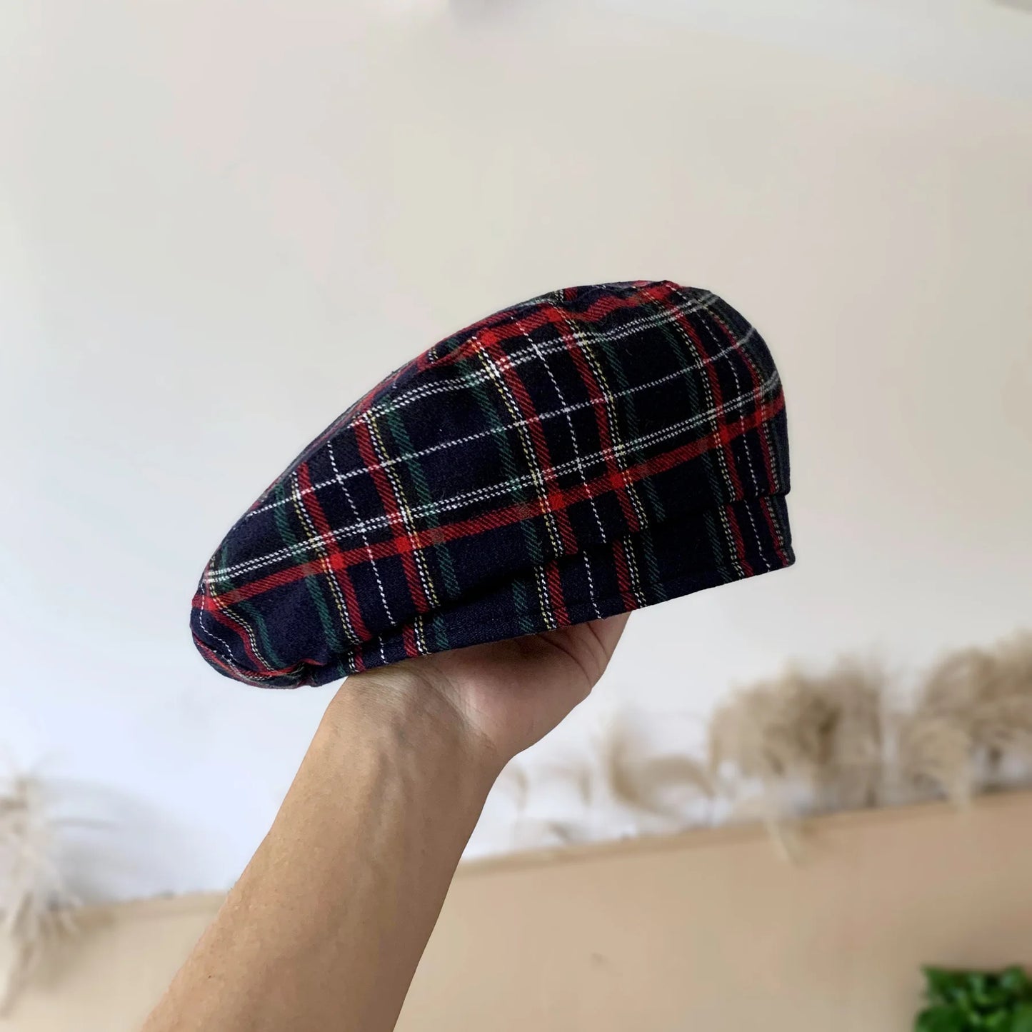 Berretto Scozzese Rosso Unisex Plaid Motivo Profilo Piatto Stile Retrò Caldo Comfort Elegante Donna Uomo