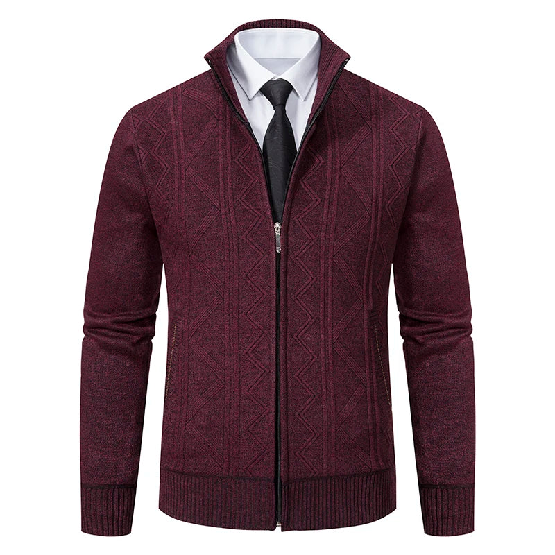 Giacca Ispessita Uomo Autunno Inverno Calda Linea Tendenza Colletto Mandarino Cardigan Lavorato A Maglia Cappotto
