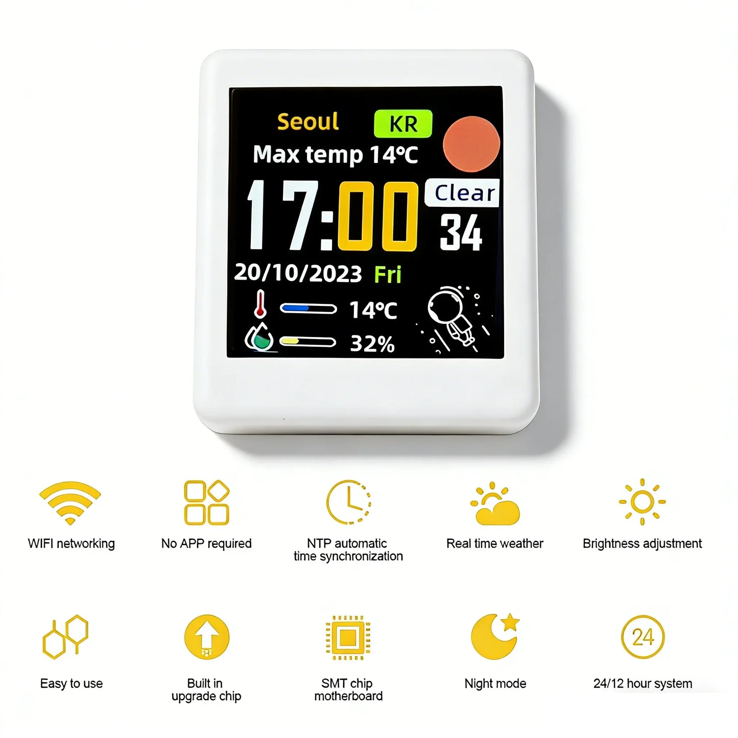 Orologio Digitale Da Tavolo Con Stazione Meteorologica WiFi Temperatura Umidità E Previsioni Meteo Per Arredamento