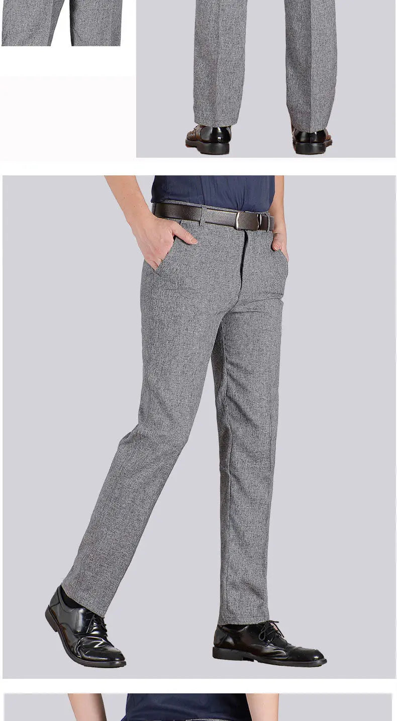 Pantaloni Da Uomo Vita Alta Dritti Per Business Casual Estivi Autunnali Spessi Taglie Forti 28 40