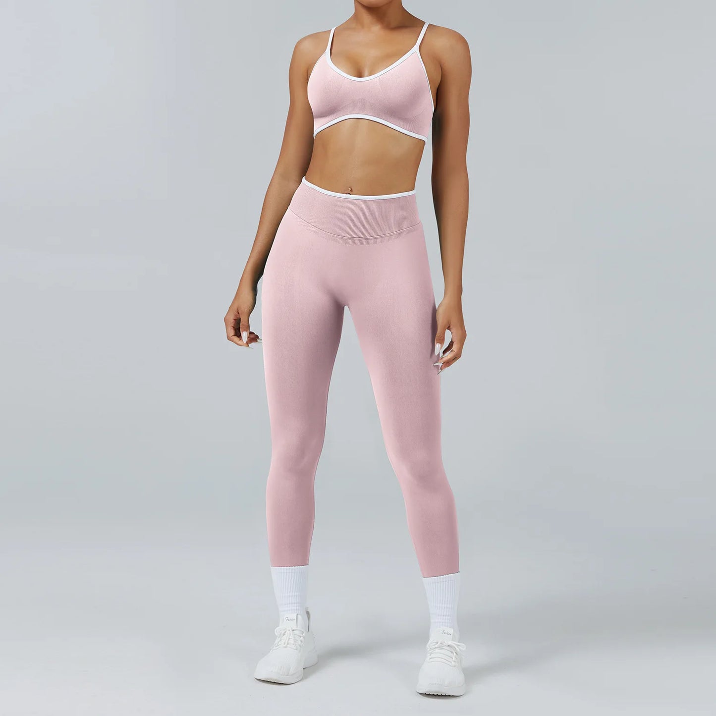 Set Fitness Da Donna 2 Pezzi Leggings Vita Alta Senza Cuciture E Reggiseno Sportivo Per Yoga Palestra Cardio Estivo