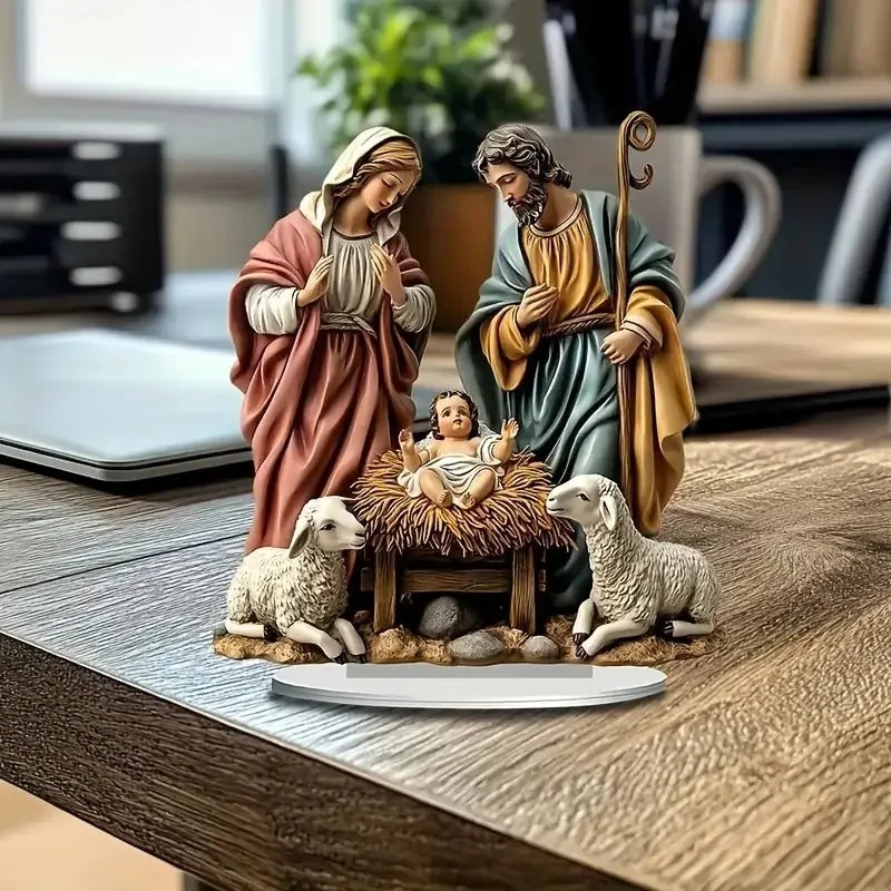 Ornamento Per Presepe In Cristallo Trasparente Centrotavola Natalizio Per Tavola Decorazione Cristiana Piatta 2D Lucida