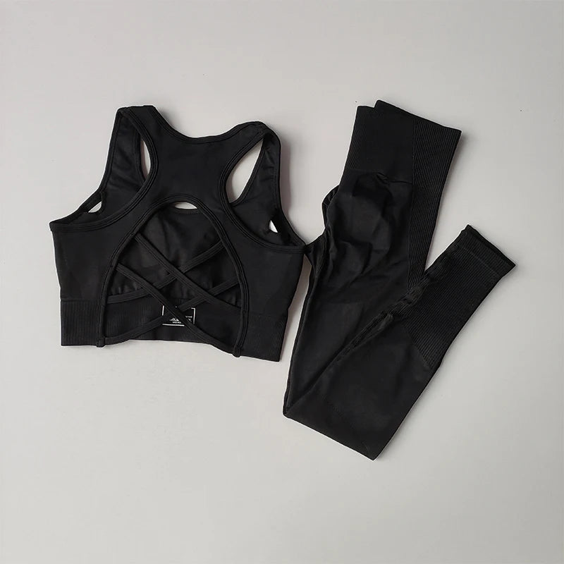 Reggiseno Sportivo Donna 2 Pezzi Set Canotta Fitness Reggiseno Antiurto Leggings Corsa Tuta Yoga Bellissimo Posteriore