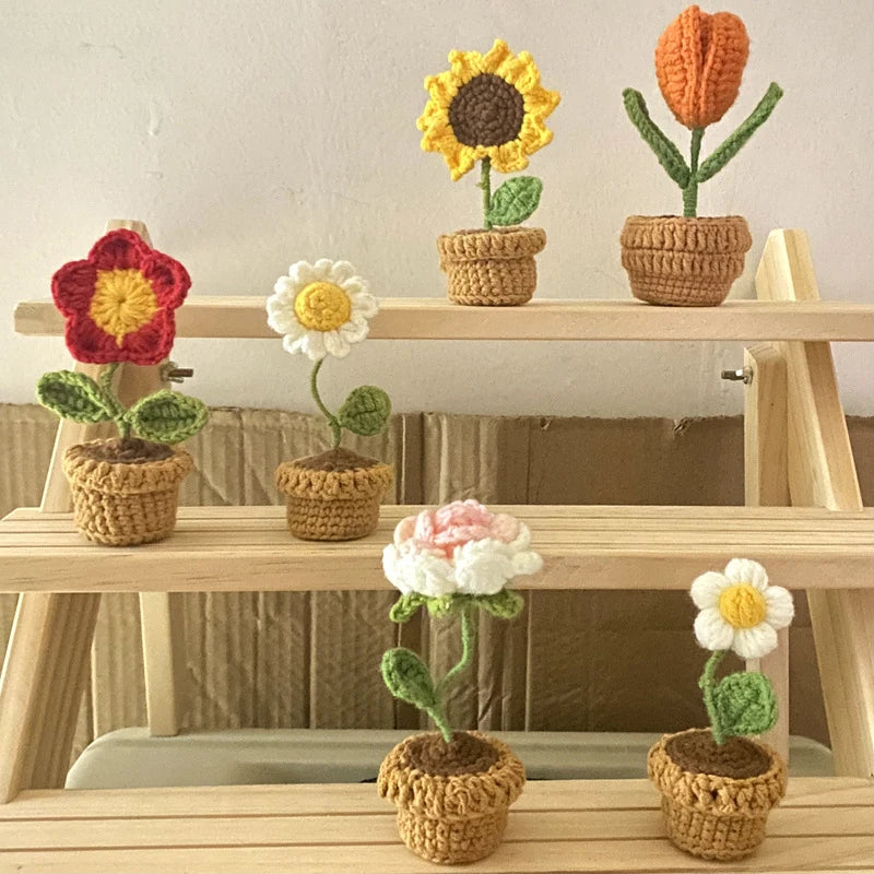 Fiore In Vaso Fai Da Te Rosa Mini Tessuti A Mano Per Scrivania Ufficio Decorazione Casa Filo Di Lana