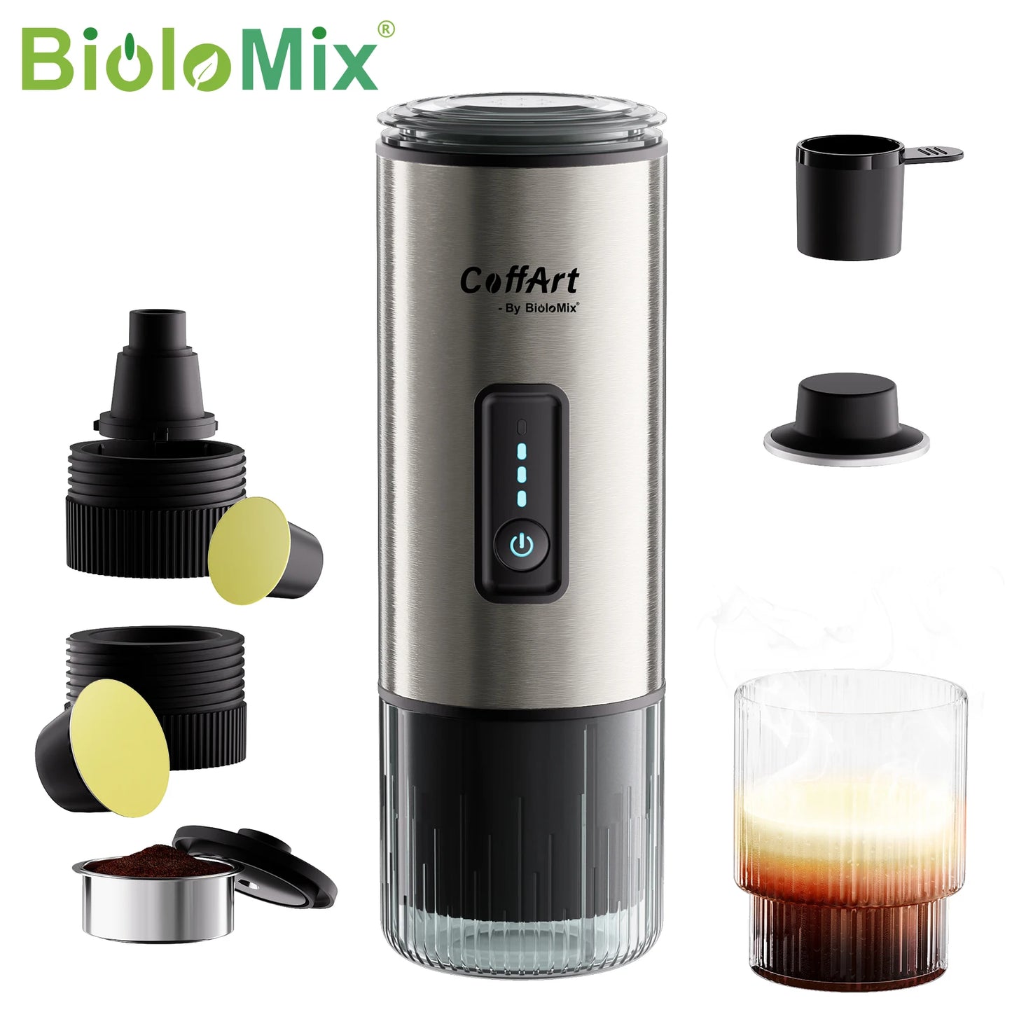 Biolomix Caffettiera Portatile 3 In 1 Per Viaggiatori Espresso USB 12V Compatibile Nespresso Dolce Gusto