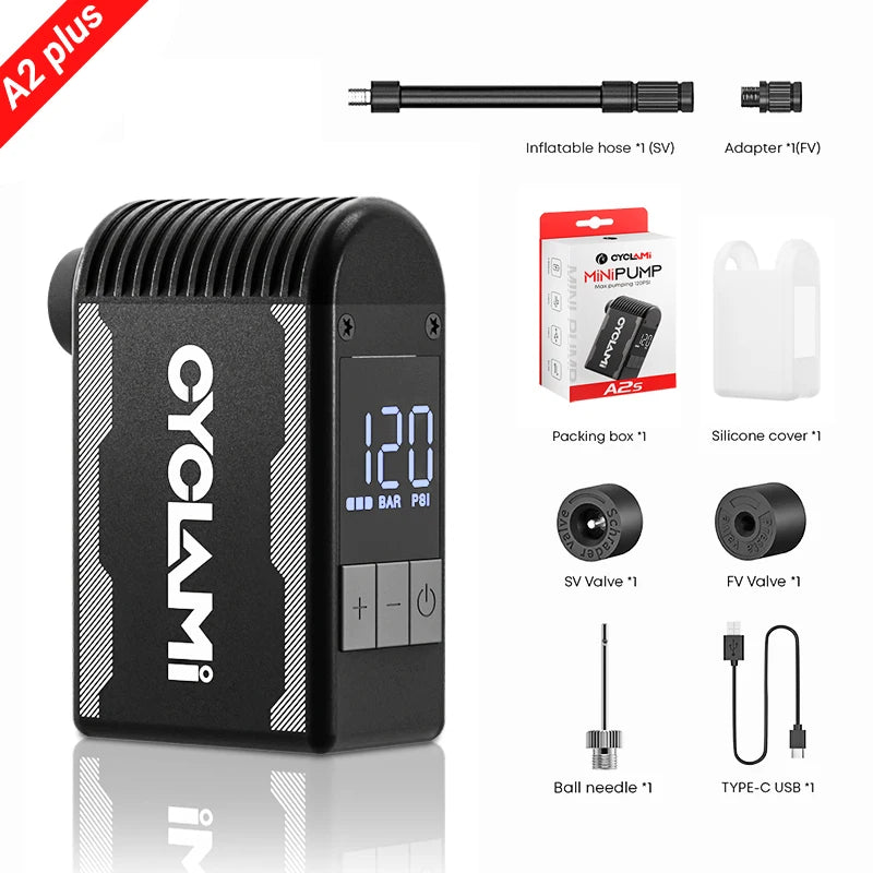 CYCLAMI Pompa Elettrica Portatile Per Bici 120 PSI Con Valvole Schrader E Presta Per Gonfiaggio Veloce