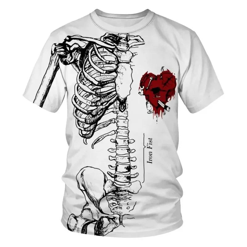Tshirt Con Fiore Scheletro Stampato In 3D Per Uomo Grafica Cuore Teschio Harajuku Girocollo Casual Manica Corta