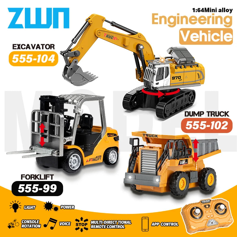 Modellino RC 1 64 ZWN Escavatore Telecomandato Camion Ribaltabile Carrello Elevatore In Lega E Plastica Per Bambini