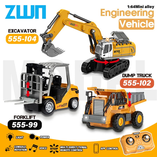 Modellino RC 1 64 ZWN Escavatore Telecomandato Camion Ribaltabile Carrello Elevatore In Lega E Plastica Per Bambini