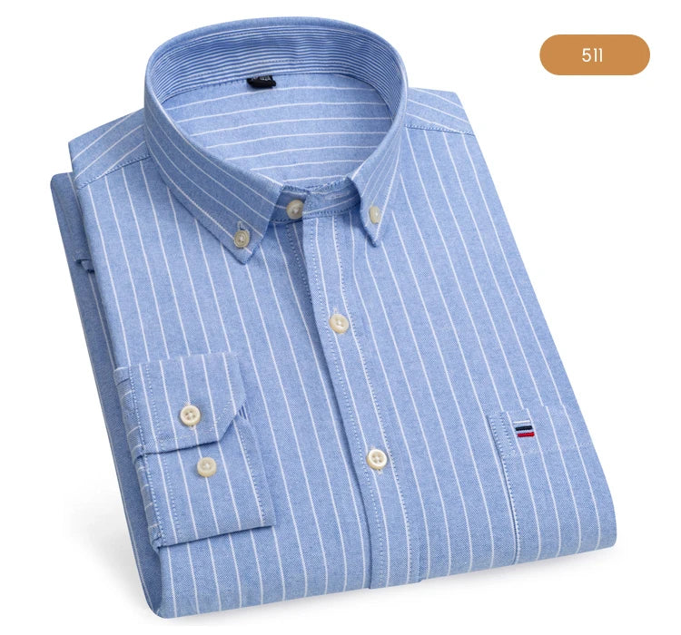 Camicia Da Uomo Oxford Abbottonata Maniche Lunghe In Cotone Al 100 Percento Con Tasca A Quadri Piccoli Stile Casual