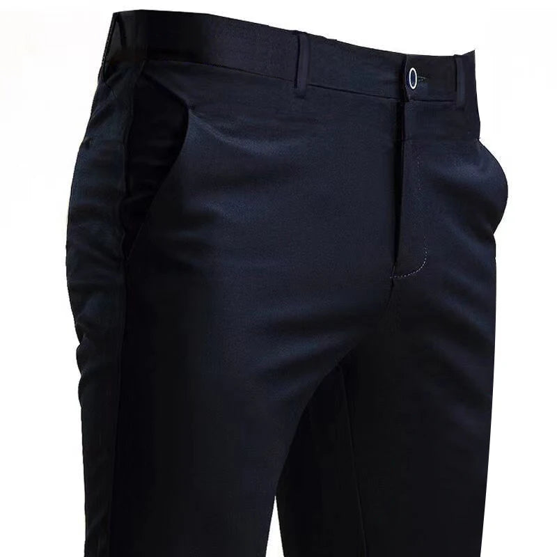 Pantaloni Da Completo Da Uomo Elasticizzati Casuali Con Tasca Tinta Unita Dritto Taglio Elegante Nero
