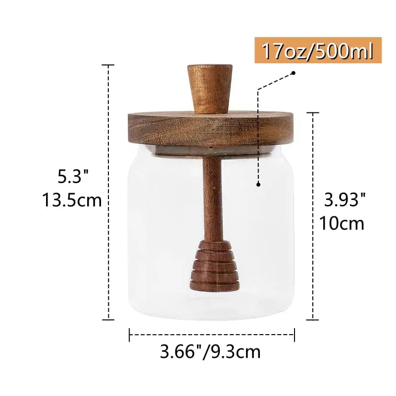Barattolo Di Miele In Vetro Sigillato Con Bastoncino Per Immersione E Coperchio In Legno Per Cucina Domestica