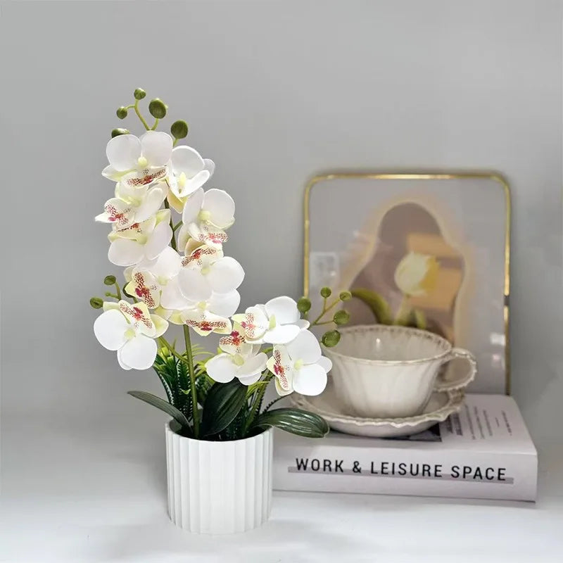 Set Decorazione Nozze con 2 Forchette e 12 Fiori Artificiali Orchidea Farfalla Piante in Vaso con Pellicola Texture