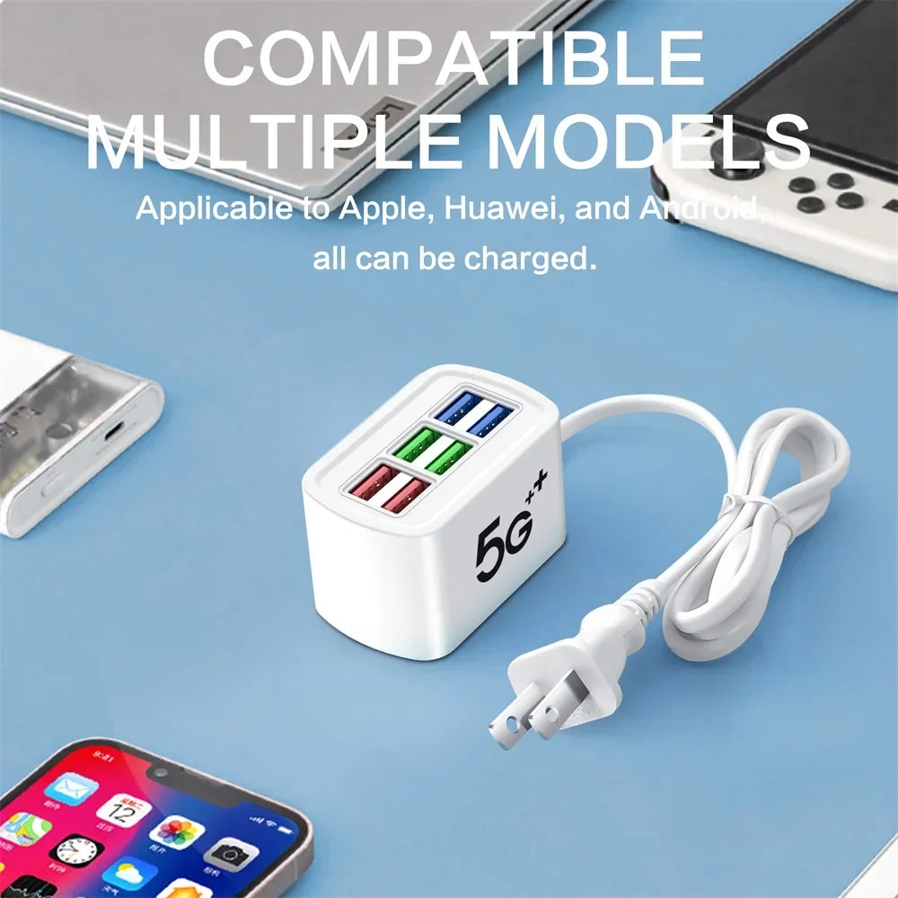 Caricatore USB Veloce 6 In 1 Stazione Ricarica Da Tavolo Con Cavo Da 1 M Hub USB Integrato Compatibile iPhone
