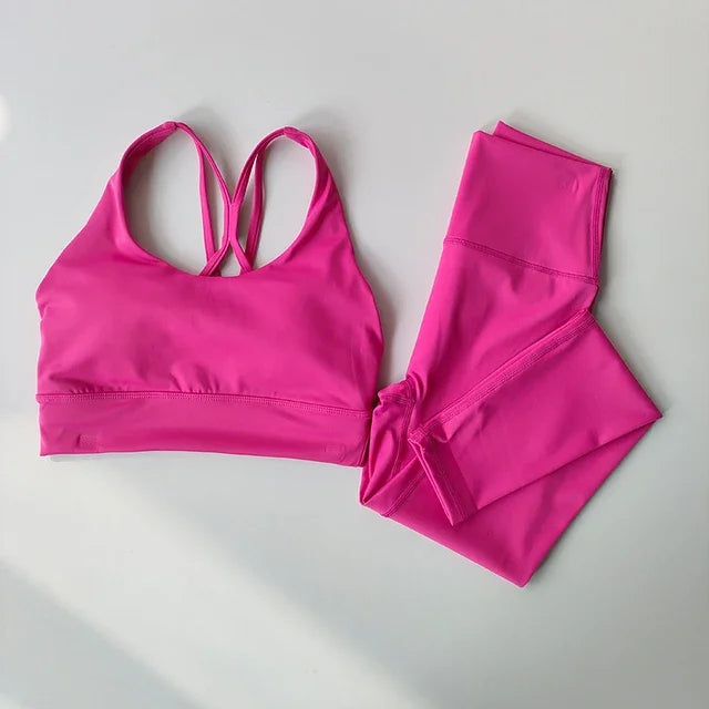 Tuta Da Yoga Donna Con Reggiseno Sportivo Fascia Alta Leggings Dimagranti Set Traspirante