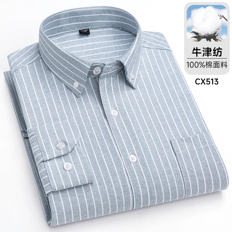 Camicie Scozzesi a Righe Da Uomo In Cotone Oxford Maniche Lunghe Con Bottoni Taglie 6XL 7XL Business Casual