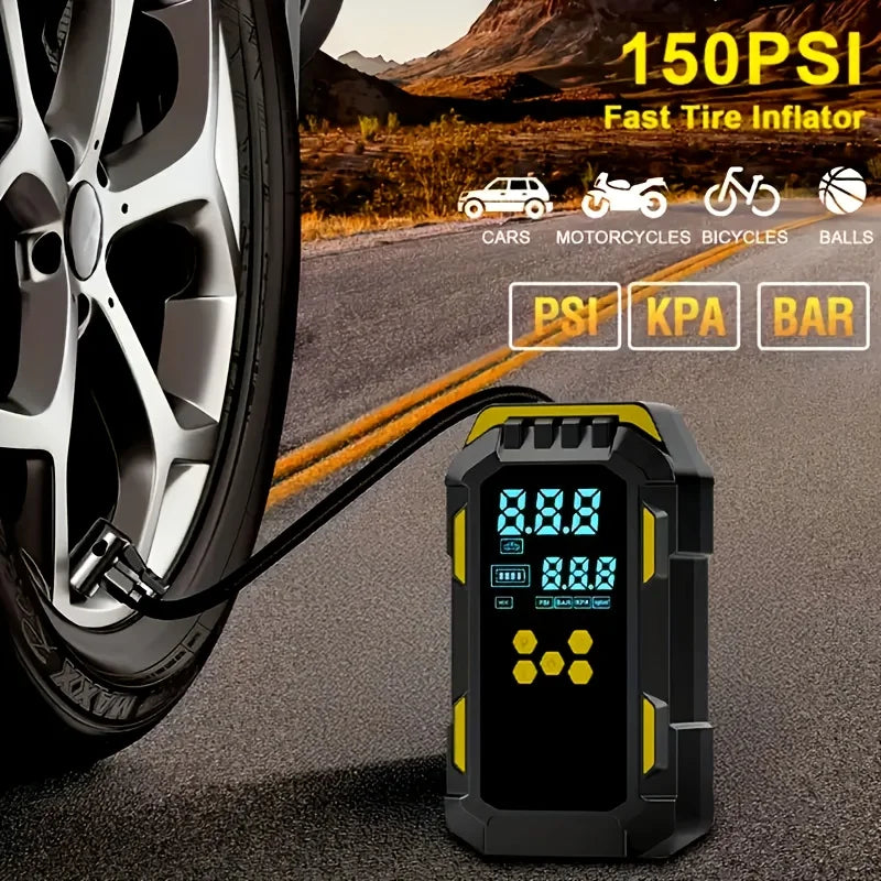 Compressore Aria Per Pneumatici E Avviamento Emergenza Auto 2 In 1 Da 12 V 150 PSI Con Porta USB Per Telefoni