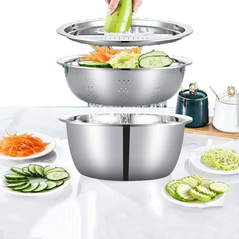 Colino In Acciaio Inossidabile 3 In 1 Verdure Affettatrice Grattugia Cestello Drenaggio Insalata Accessori Da Cucina