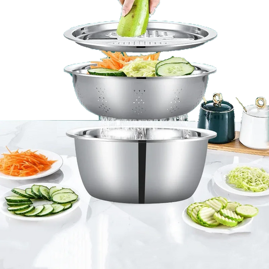 Colino In Acciaio Inossidabile 3 In 1 Verdure Affettatrice Grattugia Cestello Drenaggio Insalata Accessori Da Cucina