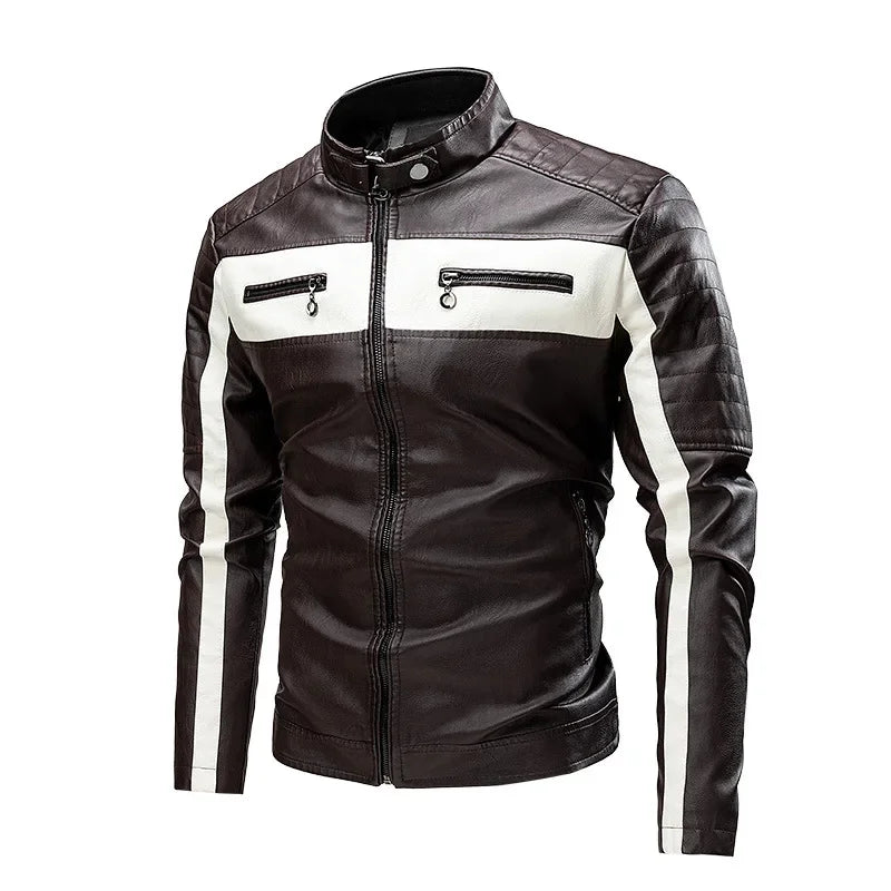 Giacca Da Moto Vintage Uomo Bomber Biker Con Zip Pelliccia Sintetica Cappotto In Pu Nero Rosso Marrone