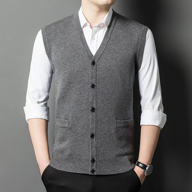 Gilet Spesso In Lana Di Pecora Uomo Casual Scollo A V Caldo Autunno Inverno Cardigan Monopetto In Lana Di Cashmere