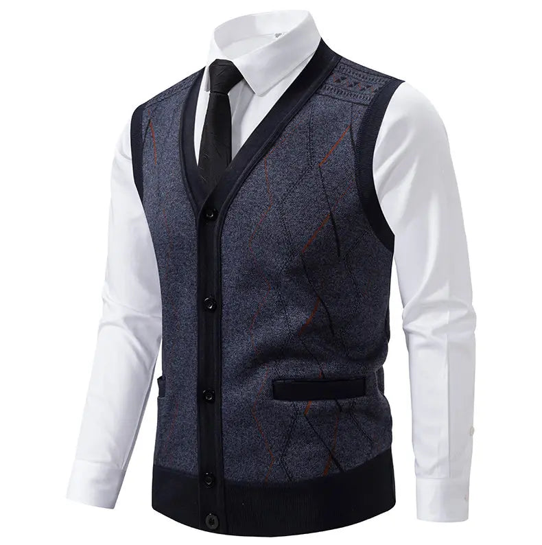 Gilet Da Uomo Con Scollo A V Senza Maniche In Maglia Lavorata Con Bottoni E Fodera In Pile Per Autunno Inverno