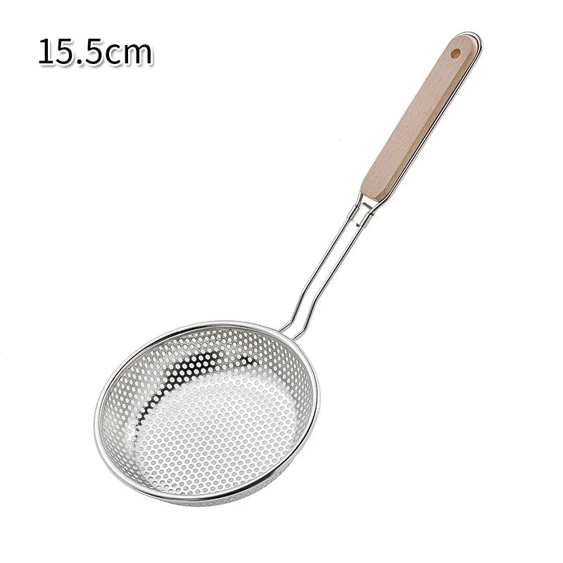 Schiumarola In Acciaio Inossidabile Con Manico In Legno Portatile Per Cibo Fritto Filtraggio Colino Cucina